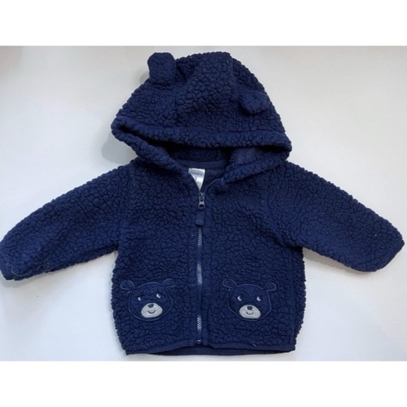 Carters • Navy Blue Fleece Sherpa Zip Up Bear Hoodie - Picture 1 of 4